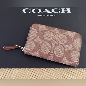 NWOT Coach Signature Brown Khaki Mini Coin/Card Wallet